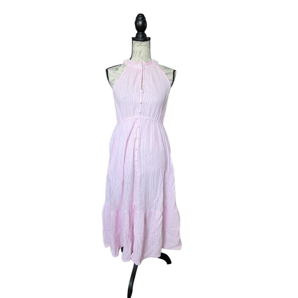 Time and Tru Women’s Size XS Pink White Stripe Flounce Sleeveless Dress
